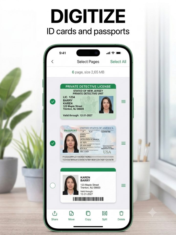 An ID card being captured and cropped into a clean digital copy.