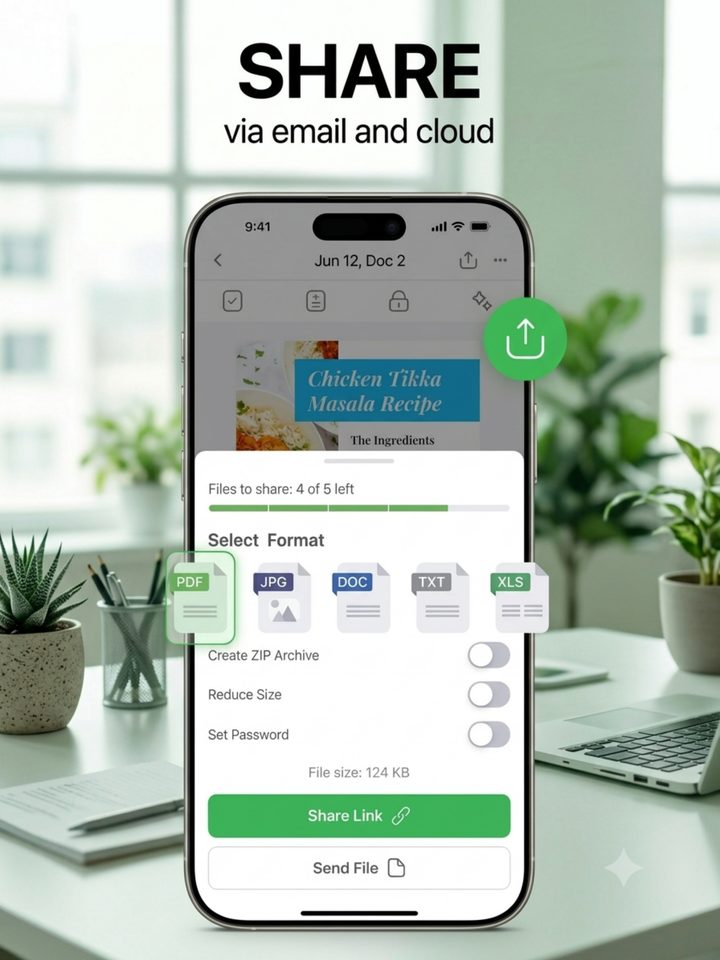 A finished document being shared by email or as a cloud link.